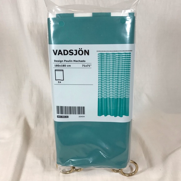 IKEA VADSJÖN Turquoise Blue Striped Shower Curtain - Picture 4 of 7